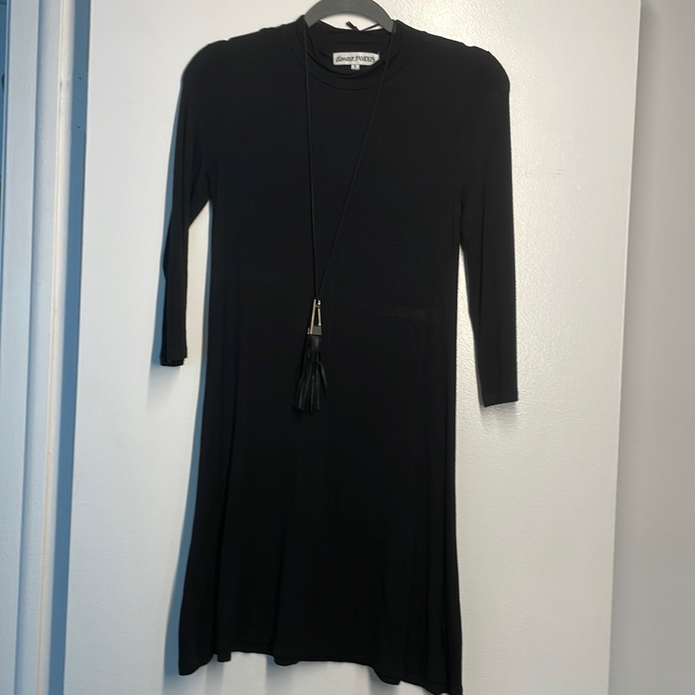 Black lightweight tunic dress with attached necklace